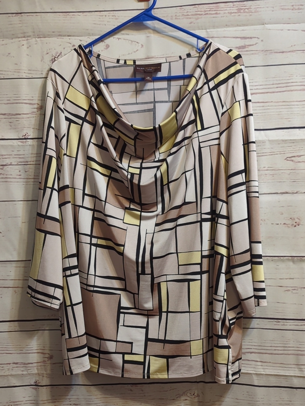Dana Buchman Geometric Cowl Neck Top in Beige and Yellow